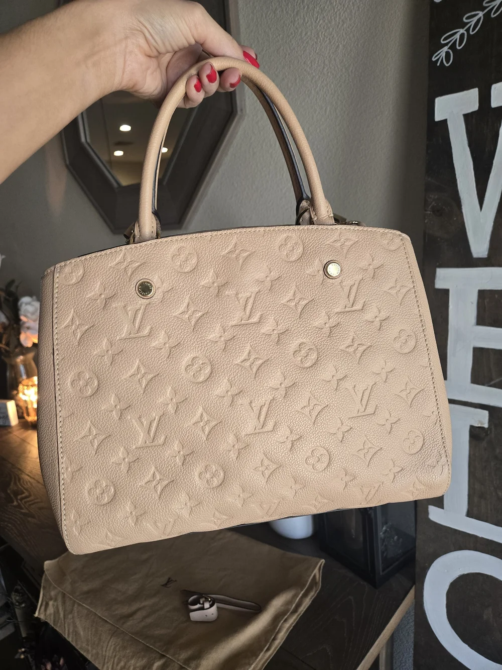 Louis Vuitton Beige Embossed Monogram Leather Tote
